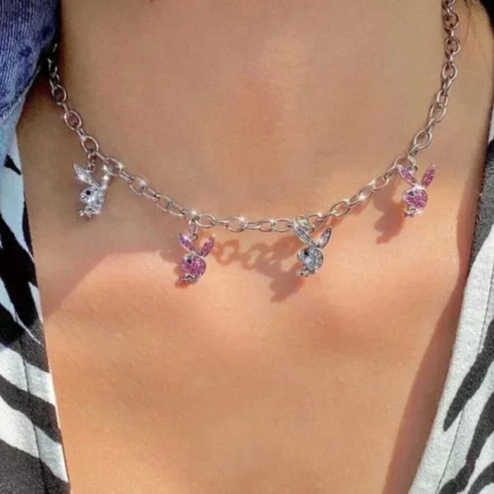 NEW PLAYBOY BUNNY GOLD AND PINK CHOKER NECKLACE - Picture 2 of 5